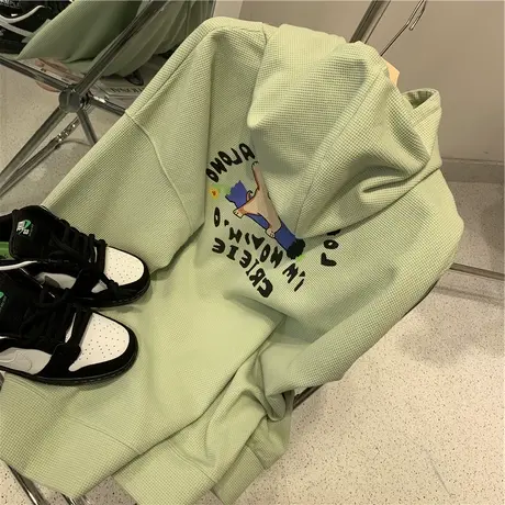 华夫格卫衣女春秋薄款2023新款韩版学生宽松显瘦长袖连帽上衣外套图片