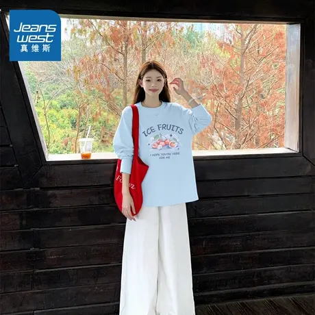 NOB真维斯青少年纯棉长袖t恤女2025新款春秋季超好看宽松早秋上衣商品大图