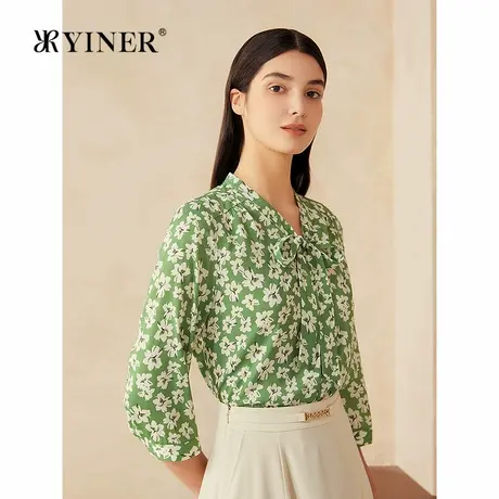 【周末花园】YINER音儿专选2025夏季新款真丝百合印花衬衫上衣商品大图