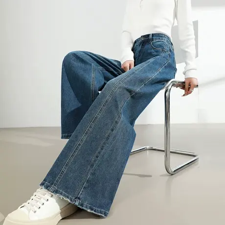 美式复古阔腿牛仔裤女2025春秋新款高腰显瘦垂感宽松直筒拖地裤子商品大图