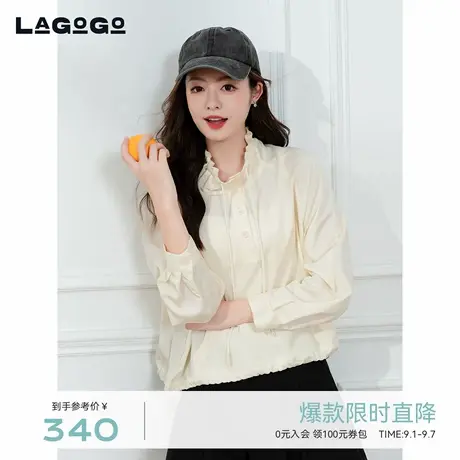LAGOGO米色立领插肩袖外套女拉谷谷2025秋新款通勤上衣OCWW537D43商品大图