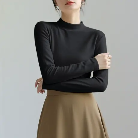 KV真维斯薄绒打底衫女2025新款外穿内搭双面绒上衣半高领长袖t恤商品大图