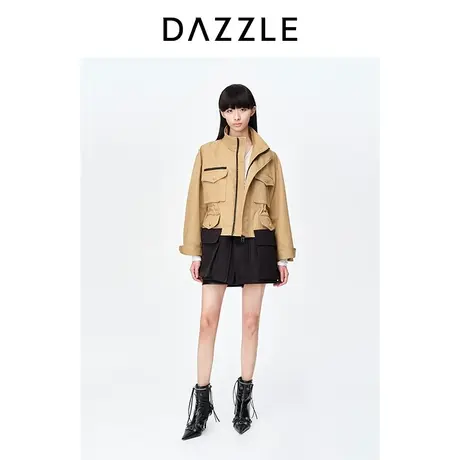 DAZZLE地素奥莱23春季新款休闲工装风撞色拼接中长款风衣外套上衣图片