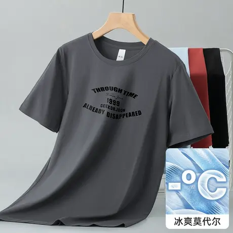 莫代尔冰丝t恤男士短袖圆领上衣服速干凉感半袖潮牌字母印花体恤商品大图