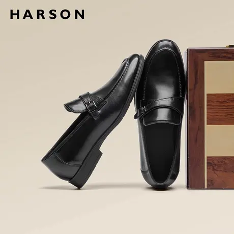 哈森西装男鞋高级休闲皮鞋男结婚新郎乐福鞋商务男士一脚蹬孟克鞋商品大图