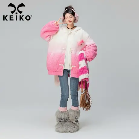 KEIO氛围感渐变色羊羔毛绒外套女绗缝夹棉2023冬季多巴胺棉服棉袄商品大图