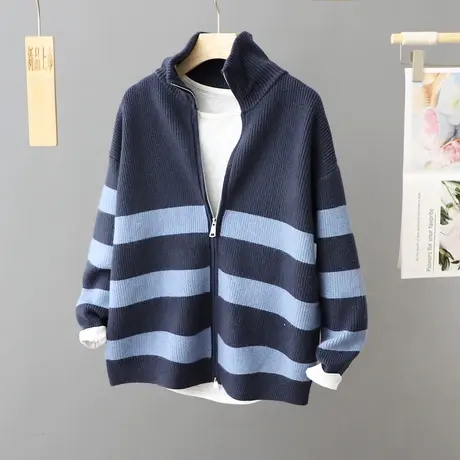 洋气宽松毛衣外套女装秋冬2023新款宽松加厚拉链开衫长袖针织上衣商品大图