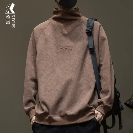 美式重磅高领卫衣男款冬季加绒宽松大码设计感打底衫套头厚款上衣商品大图