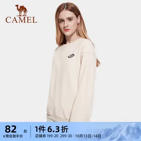 骆驼女装圆领套头卫衣女2023秋季韩版宽松加绒打底衫长袖T恤上衣商品大图