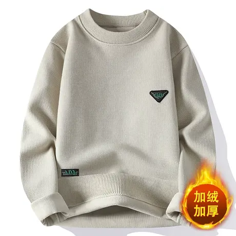 2023新款秋冬季圆领毛衣男加绒加厚款宽松韩版潮流针织打底衫外套商品大图