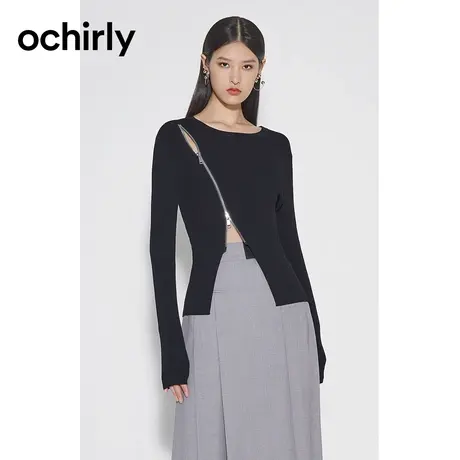 【品牌甄选】欧时力 修身针织衫2023新款秋装拉链别致千禧设计感商品大图
