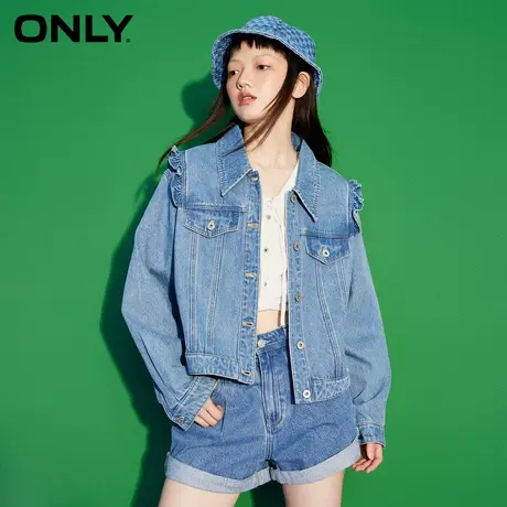 ONLY奥莱时尚通勤风荷叶边长袖短款牛仔外套女商品大图