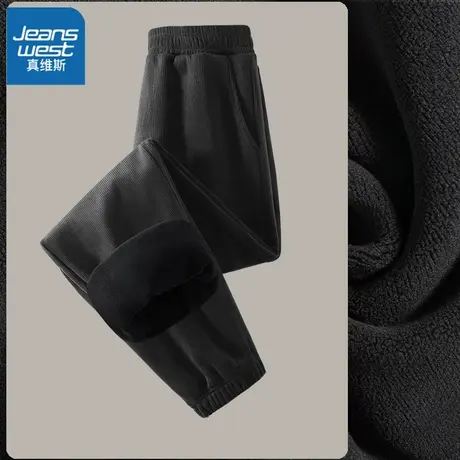 VR真维斯灯芯绒运动裤女2023新款冬季加绒束脚裤小个子显瘦直筒裤图片