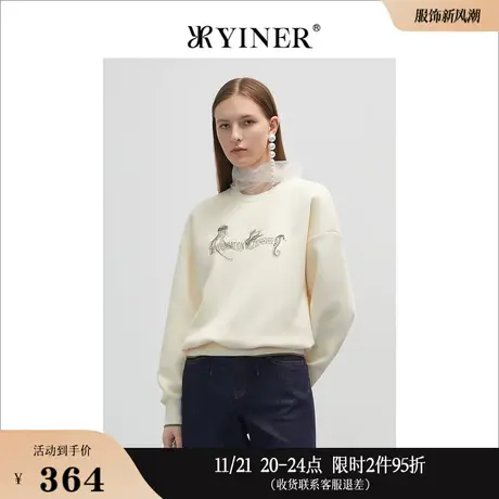 YINER音儿女装春季钉钻字母海马图案绣花衬衫上衣商品大图