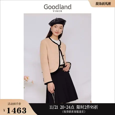 [裸感羊绒]Goodland美地女装2023冬双面呢小香风绵羊毛外套商品大图