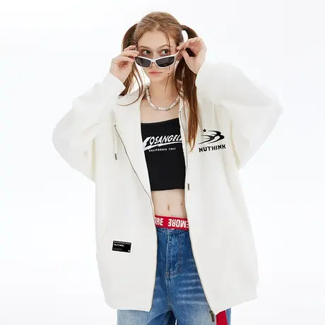 Nuthink国潮加绒加厚带帽潮流拉链开衫卫衣潮牌男春秋款大码外套商品大图