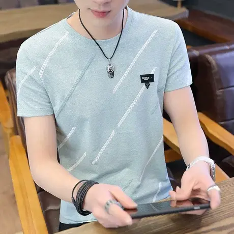 冰丝t恤男士夏季新款2023韩版修身半袖体恤ins潮牌短袖男装上衣服商品大图