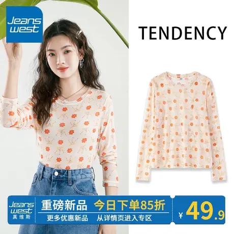 ZR真维斯网纱打底衫女2023夏季新款圆领修身高级感薄款长袖t恤潮商品大图