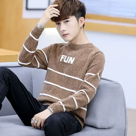 毛衣男秋冬新款圆领套头针织衫韩版学生修身毛线衣帅气打底衫潮流商品大图