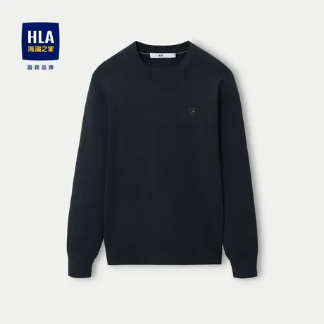 HLA/海澜之家修身长袖针织衫2023秋季新款纯色中弹圆领套头上衣男商品大图