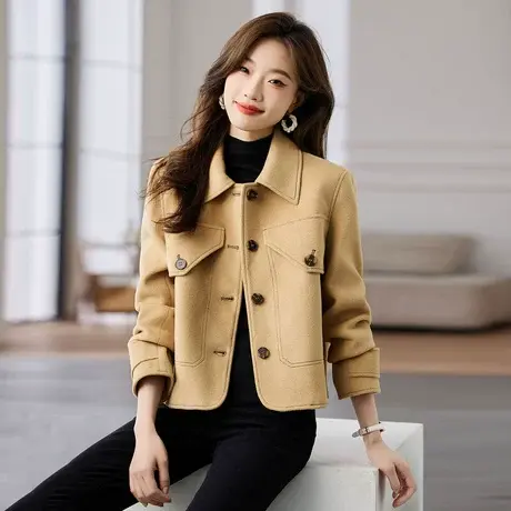 时尚毛呢外套2023年冬季新款翻领百搭温柔淑女长袖短款呢子上衣图片