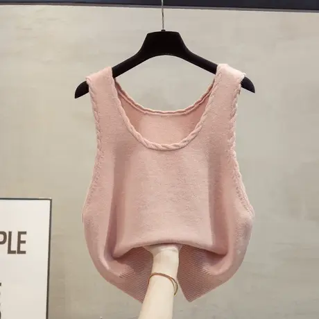 麻花圆领短款针织马甲背心女2023秋装新款宽松马夹外穿毛衣坎肩潮商品大图