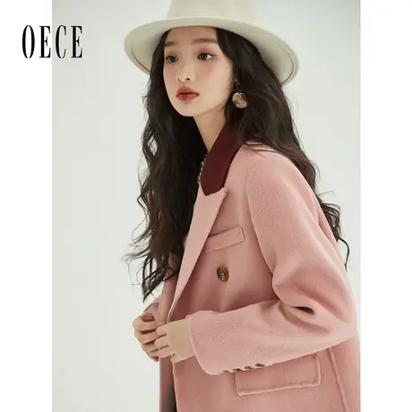 Oece复古双面羊毛呢大衣冬季新款气质高级感外套女中长款商品大图
