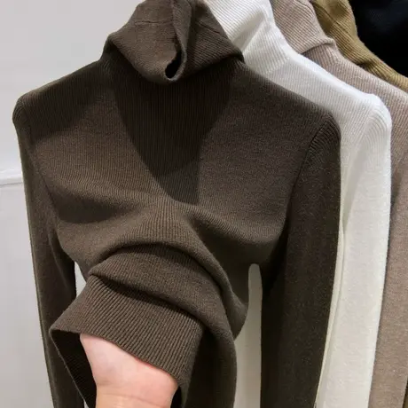 堆堆领打底衫女2023秋冬新款内搭针织衫高领上衣修身套头软糯毛衣商品大图