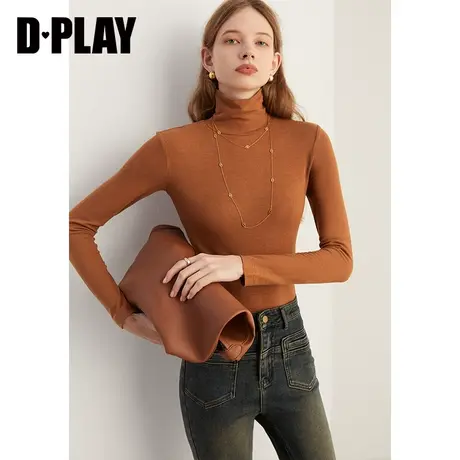 DPLAY美拉德新款通勤卡其色修身针织衫上衣女高领女打底衫商品大图