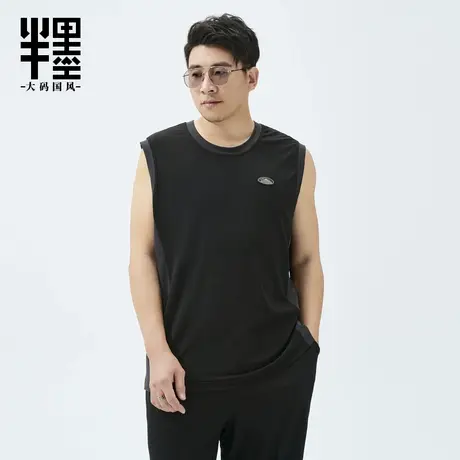 半墨大码男装速干冰丝背心男士宽松砍袖T恤胖子运动无袖体恤夏季商品大图