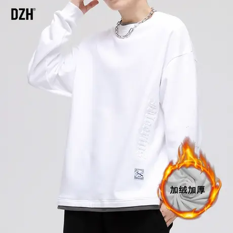 男生青少年加绒卫衣男冬季2023新款圆领加厚长袖上衣冬款潮牌外套商品大图