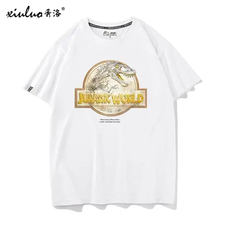 秀洛侏罗纪公园世界空山基联名大小恐龙图案印花T恤宽松短袖半袖商品大图