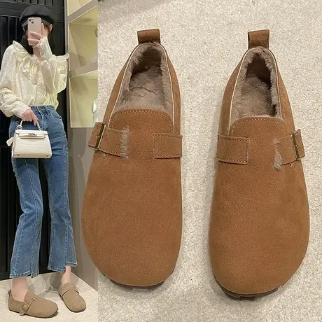 加绒棉鞋女冬丑萌鞋女平底2023年新款森系保暖单鞋复古森系勃肯鞋商品大图