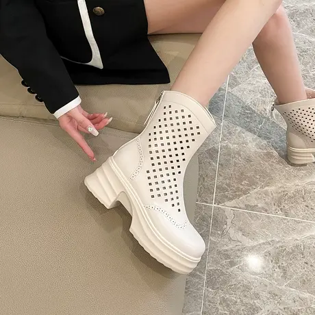 镂空马丁靴女夏季薄款网面靴子小个子凉靴2023新款欧洲站机车短靴图片