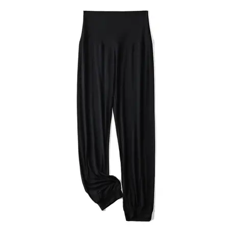 黑色莫代尔高腰睡裤女薄宽松冰丝束脚长裤不勒肚子夏商品大图