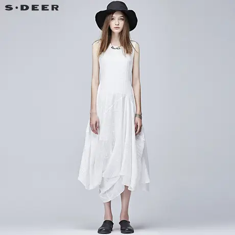 sdeer圣迪奥2018夏装A字不规则摆无袖条纹圆领连衣裙女S17281276图片
