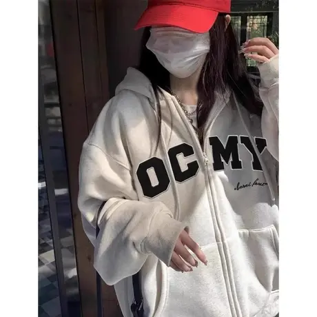 卫衣女2023新款秋冬季小个子高级感上衣连帽加绒加厚开衫拉链外套商品大图