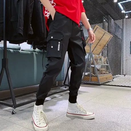 裤子男夏季2019新款韩版潮流潮牌秋季束脚运动长裤九分休闲工装裤商品大图
