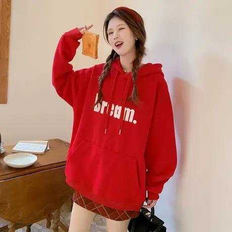 othermix 加绒加厚字母连帽卫衣女2023秋冬新款休闲百搭学生外套图片