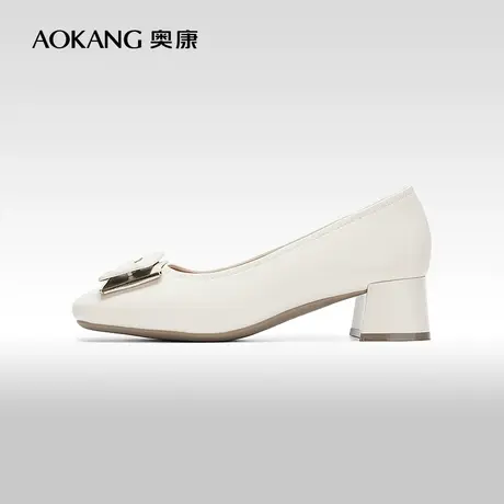 【门店发货】奥康女鞋 2024春季新款一脚蹬金属扣女士方头小皮鞋商品大图
