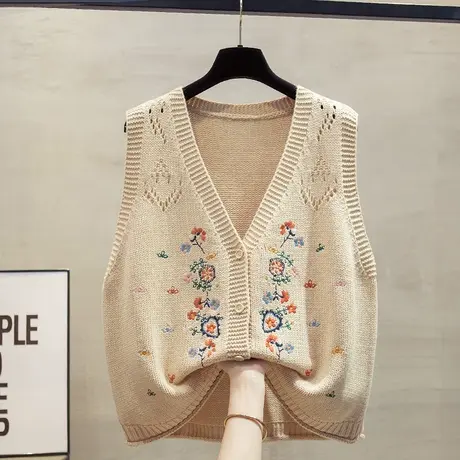 v领针织开衫马甲背心女2024春秋新款宽松外穿马夹外搭毛衣坎肩潮图片