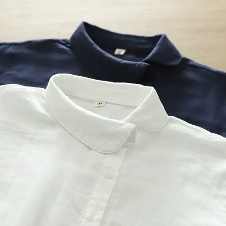 春秋韩版文艺双层纱纯棉长袖衬衫女宽松不规则设计感小众打底上衣商品大图