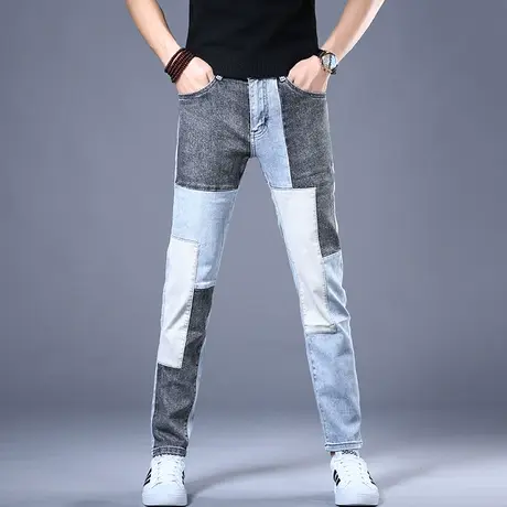 2023新款男士破洞补丁牛仔裤男潮牌宽松百搭韩版男款修身小脚裤子图片