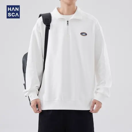 hansca美式重磅卫衣男士秋冬季加绒加厚纯棉宽松运动半拉链polo衫商品大图