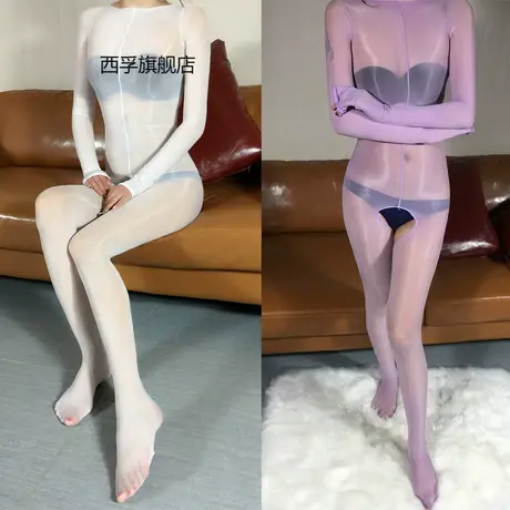 912针超薄连体衣油光丝袜紧身女油亮性感全身透明丝滑连身衣商品大图