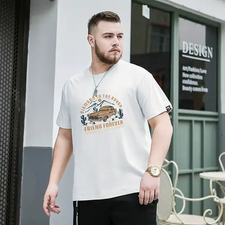 胖哥哥短袖t恤男胖子大码休闲印花纯棉体恤宽松加肥加大男装上衣商品大图