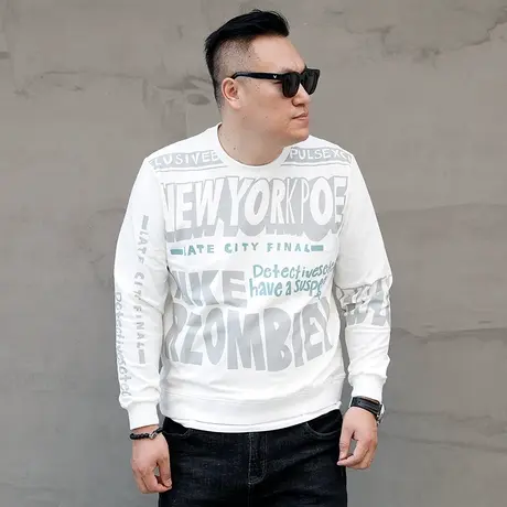 秋春新款夜光字母韩版大号潮胖子加肥加大码男款圆领长袖卫衣图片