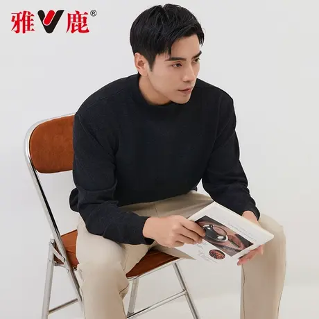 雅鹿长袖T恤男上衣时尚秋冬舒适简约纯色休闲内搭2023新款打底衫商品大图