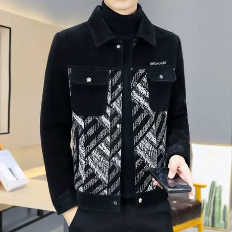 潮流帅气金貂绒毛呢子工装夹克外套冬季男士高端保暖加厚休闲男装商品大图