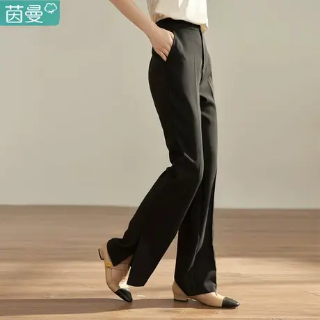 茵曼官方旗舰店2024春女装新款简约纯色显瘦休闲长裤修身微喇裤图片